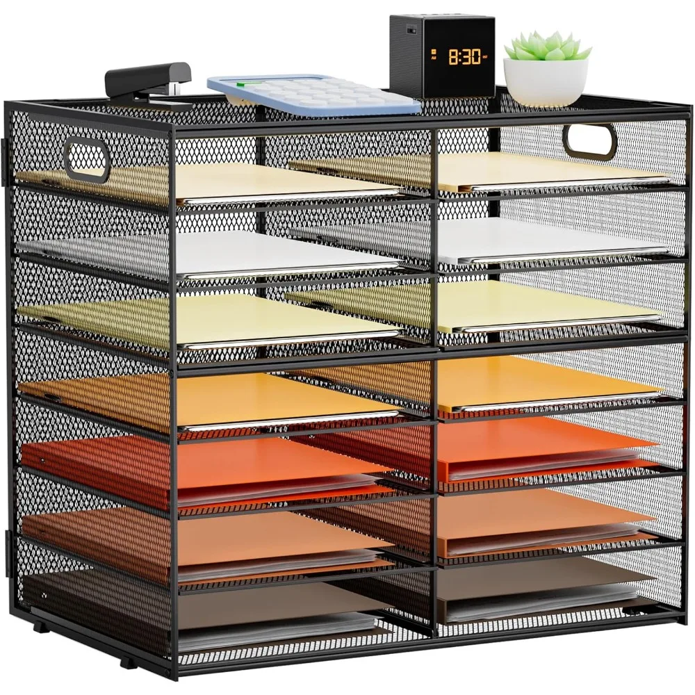 

8 Tier Desktop Literature Organizer, Mesh Paper Organizer Desk Organizers, File Sorter Mail Center Paper Storage Cabinet