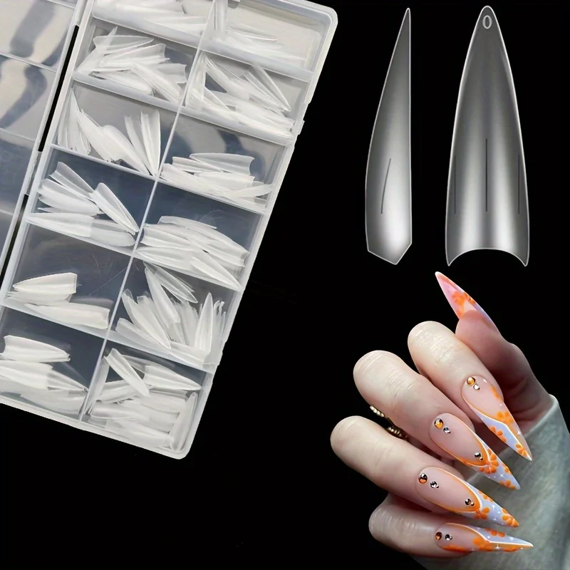 600Pcs Extra Long Coffin Nail Tip Tapered Acrylic Half Cover Nail Tip Fake Matte Nail Tip Soft Gel Pre-Formed Nail Extension Pus