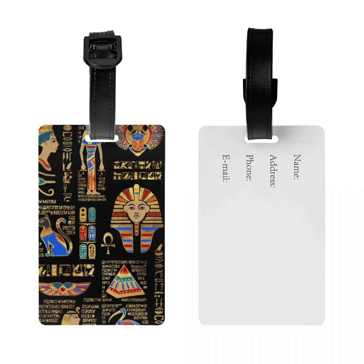 Custom Egyptian Hieroglyphs And Deities Luggage Tag Privacy Protection Egypt Baggage Tags Travel Bag Labels Suitcase