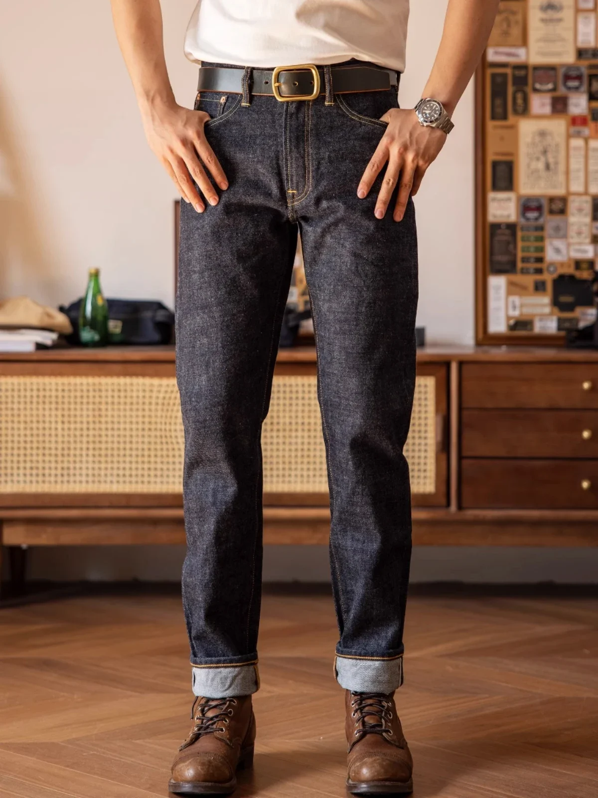 Red Tornado 501 CT (Customized Tapered) Selvedge Denim Jeans Men's Primary Color Cattle Slim-fit Jeans 14oz Pants