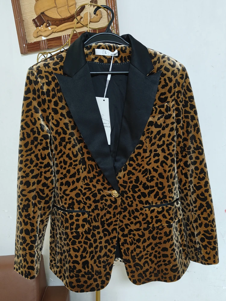 High Quality  New Leopard print coat for autumn winter Women Casual Blazer Jacket Loose Fashion Suit Jacket  Office Ladies Tops