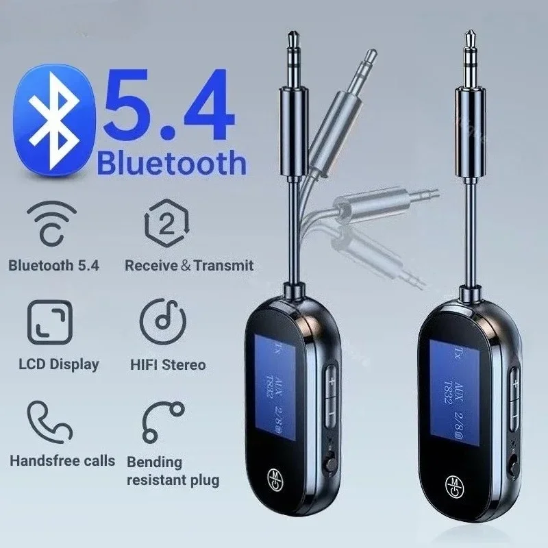 

2 in 1 Bluetooth 5.4 Transmitter Receiver LCD Display 3.5mm AUX Jack Wireless Adapter For TV Airplane Car Speaker PC Headphones