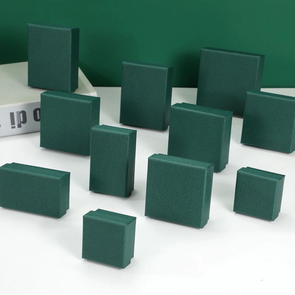 24pcs Dark Green Litchi Stria Paper Jewelry Box with Black Sponge inside Jewelry Store Display Tool Handmade DIY Gift Packaging