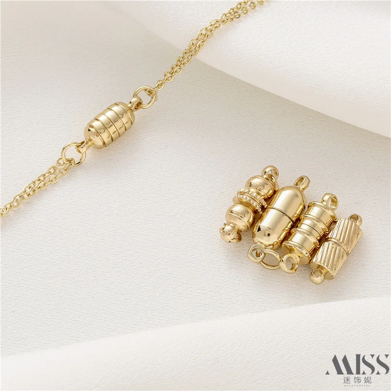14K Gold Plated Smooth Elliptical Pill Magnetic Clasp, Thread Bamboo Joint Barrel Connector, DIY Bracelet Necklace Jewelry Parts