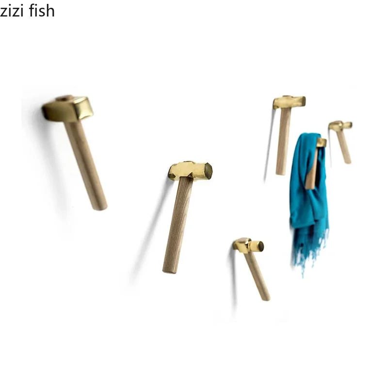 Creative Hammer Clothes Hook Wall Brass Hook Decorative Hooks Entrance Coat Hooks Storage Rack Home Organizer Decoration Crafts