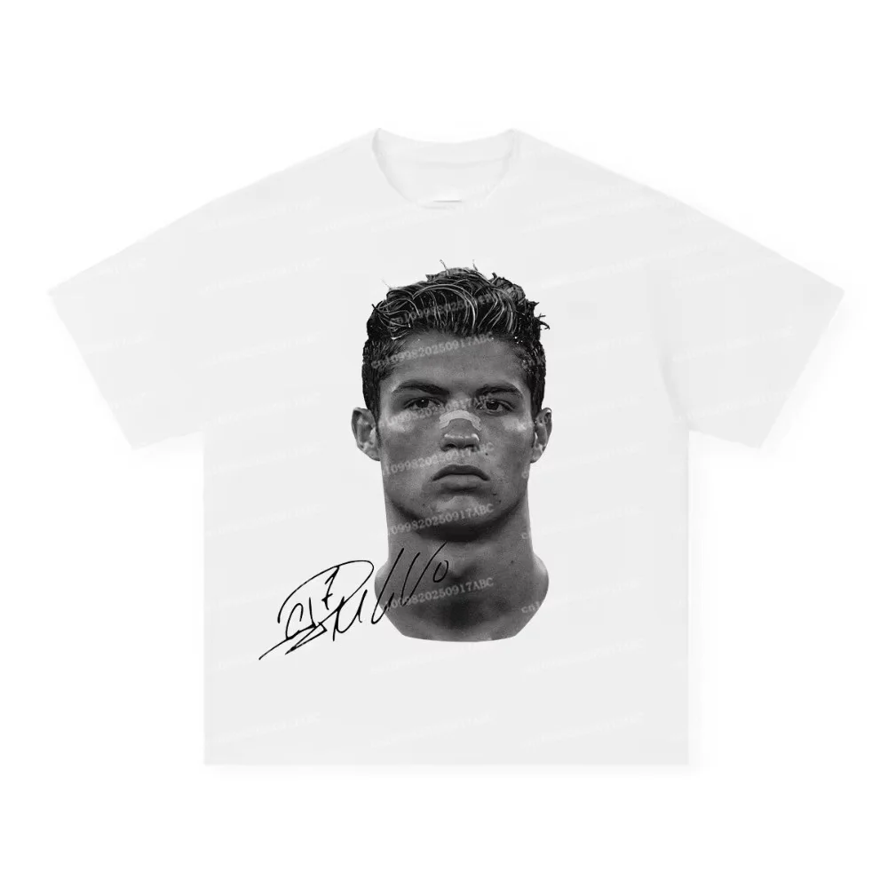 Image of Kinder-T-Shirts Cristiano Ronaldo, reine Baumwolle, amerikanischer Stil, Straßen, beide Geschlechter, Vintage-Druck, kurzärmeliges Kinder-T-Shirt für Damen