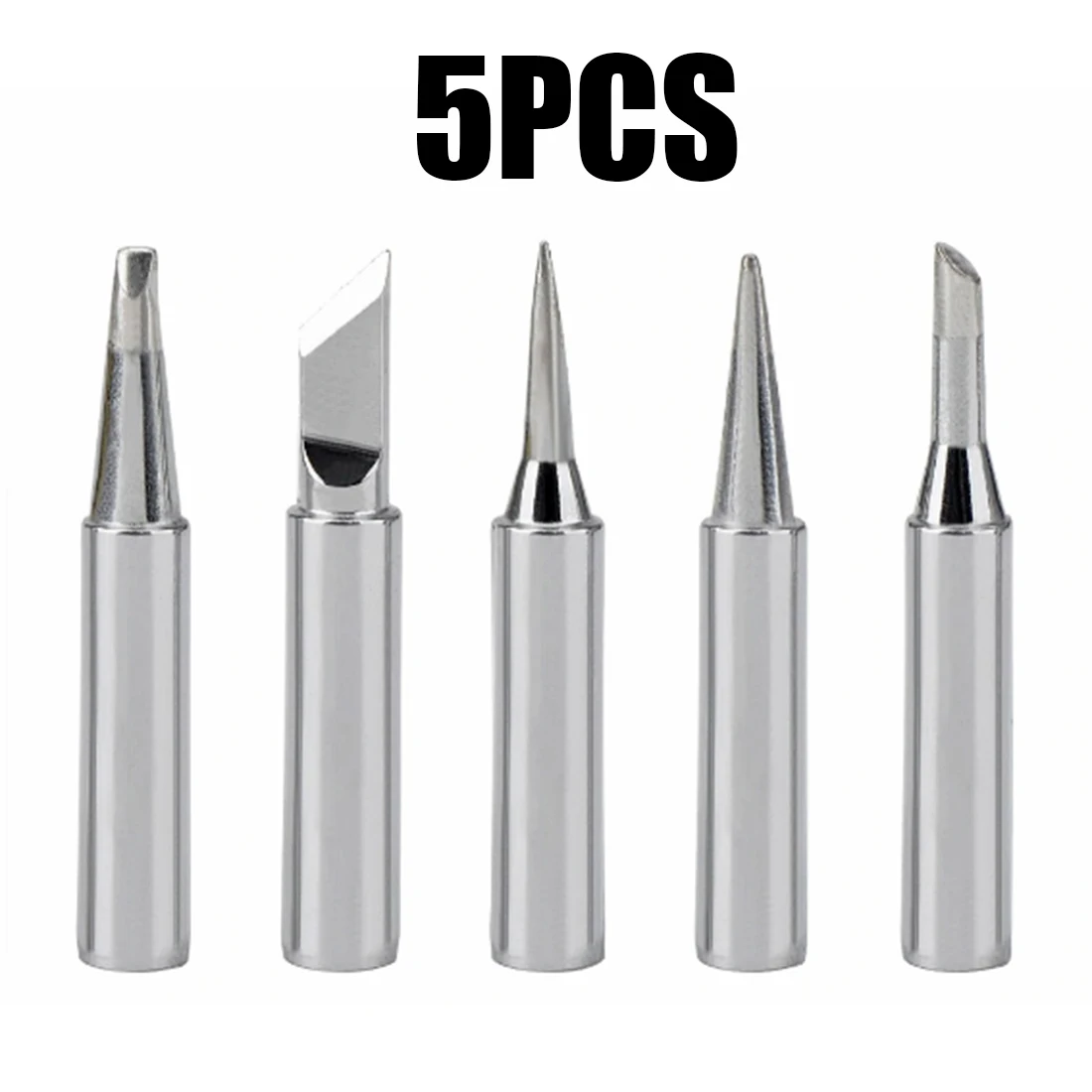 5Pcs Silver Soldering Iron Tips with High Quality and Hardness for 900M/933/376/907/913/951/898D/852D+ Iron Station
