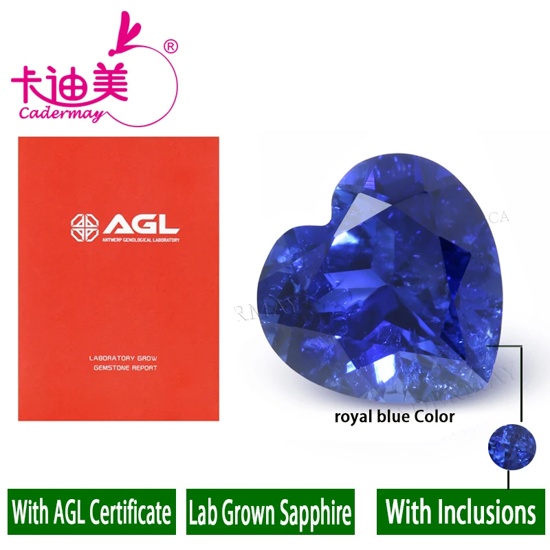 CADERMAY Heart Shape Lab Grown Sapphire With Inclusions Loose Stone Cornflower With AGL Certificate For Fine Jewelry Making DIY