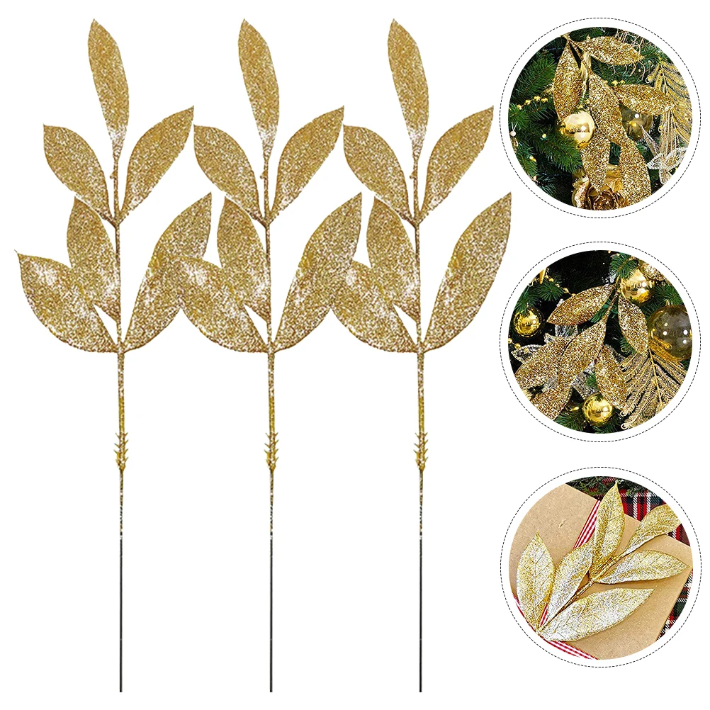 

10pcs Christmas Glitter Leaf Picks Xmas Wreath Holiday Wedding Decor Diy Fake Plants Fall Home Decorations Gold Artificial