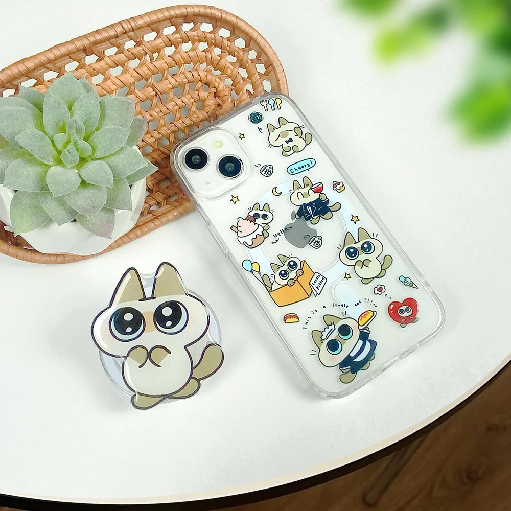 Korea Cute Cartoon Love siamese Bear Clear Magsafe Holder Phone case For iPhone 16 15 14 12 13 11 Pro Max Magnetic hard Cover