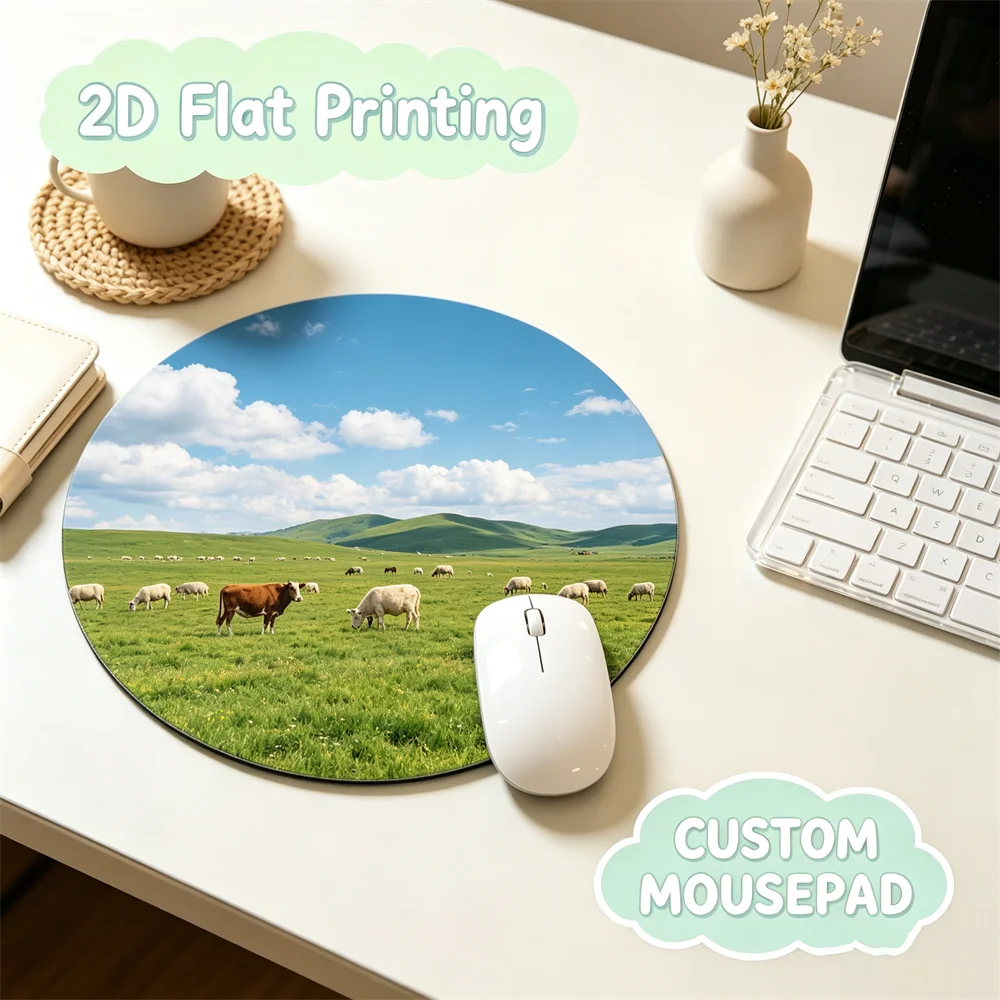 Custom Round Mouse Pad, Personalized Circular Desk Mat Printed with Your Photo & Text, Non-Slip Rubber Base