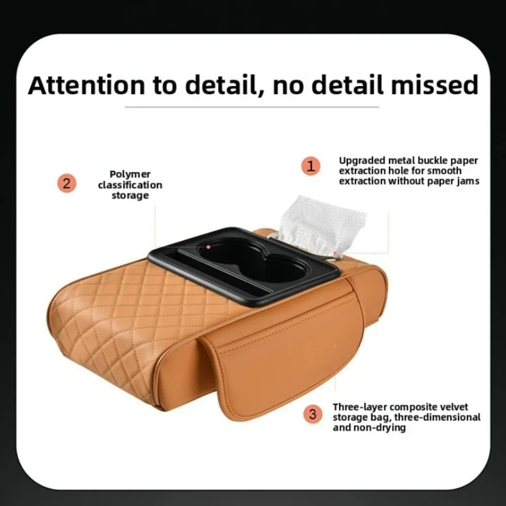 Auto Center Console Armrest Cushion With 2 Cup Holder PU Leather Armrest Pad Portable Car Amrest Pillow Cover Height Pad