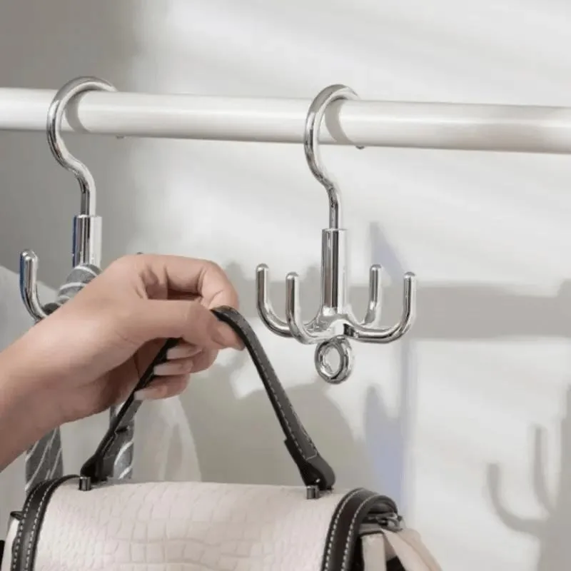 2Pcs Multifunctional Four Claw Rotatable Hook Rotation Coat Hanger Belt Organizer Scarf Storage Rack view 6