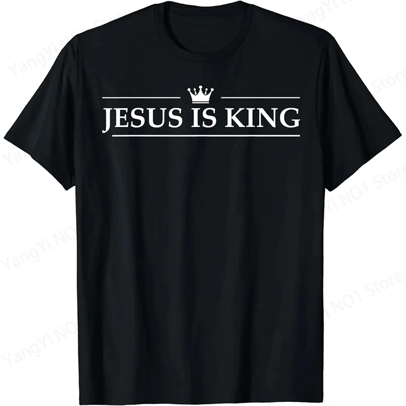 Christian Jesus Is King Design Crown T-Shirt Street Casual Couple Clothes T Shirts for Men Camisetas Streetwear
