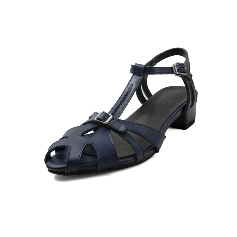 

2026 New Handmade Shoes Genuine Leather Hollow-out Mid Heel Sandals High Quality Soft Comfortable Elegant Ladies Shoes 34-40