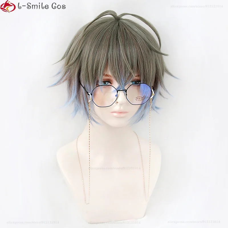 High Quality VTuber NIJISANJI Luxiem Ike Eveland Cosplay Wig Gray Brown Gradient Light Blue Heat Resistant Synthetic Hair Wigs