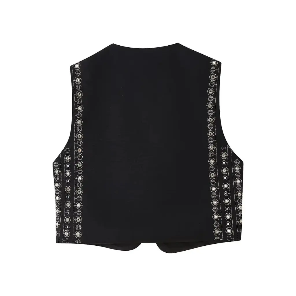 

Women's French Fashion Beaded Embroidered Cardigan Short Vest European American Style ZR Wholesale 6895231