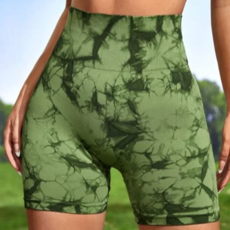 Multicolour Tie Dye Women’s Quick Drying Yoga Shorts Tight Fitting Sports Shorts for Women Peach Hip Compression Shorts Fitness