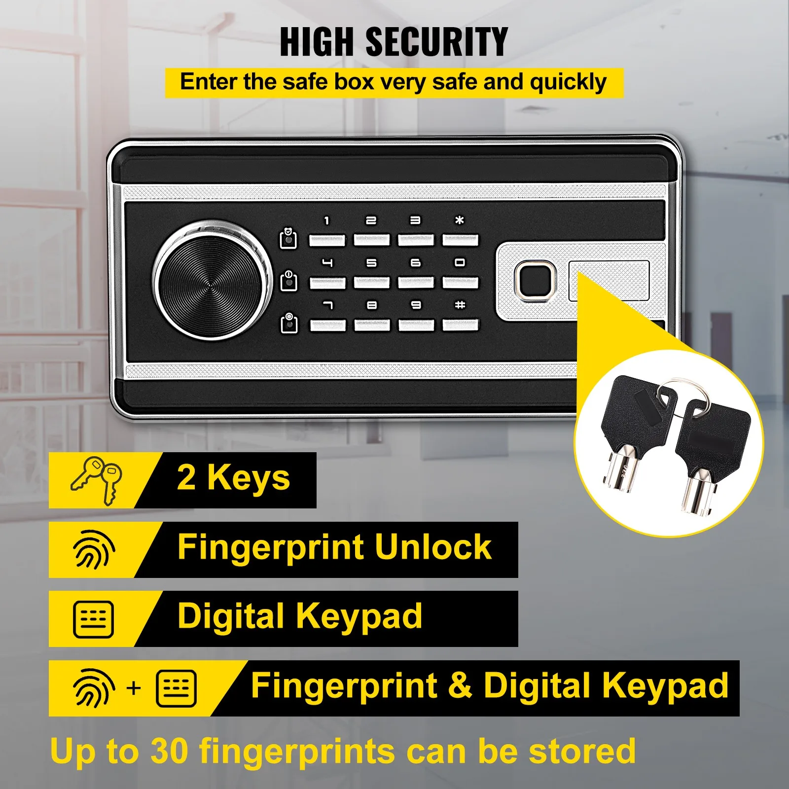 Safe Box Lock Security 2.1 Cubic Feet Digital Safe Key Lock Home Office