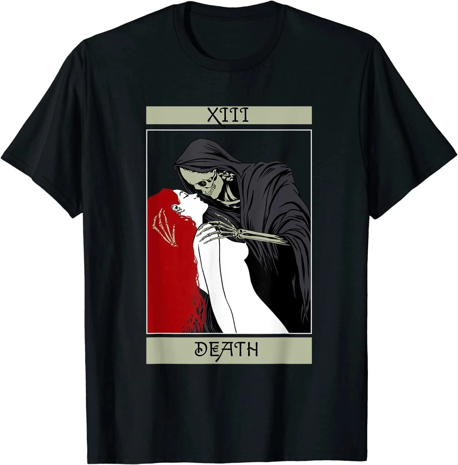 Vintage Death The Grim Reaper Kiss Gothic T Shirt Short Sleeve T-shirt Japanese Harajuku Korean Tee Men Ropa Hombre