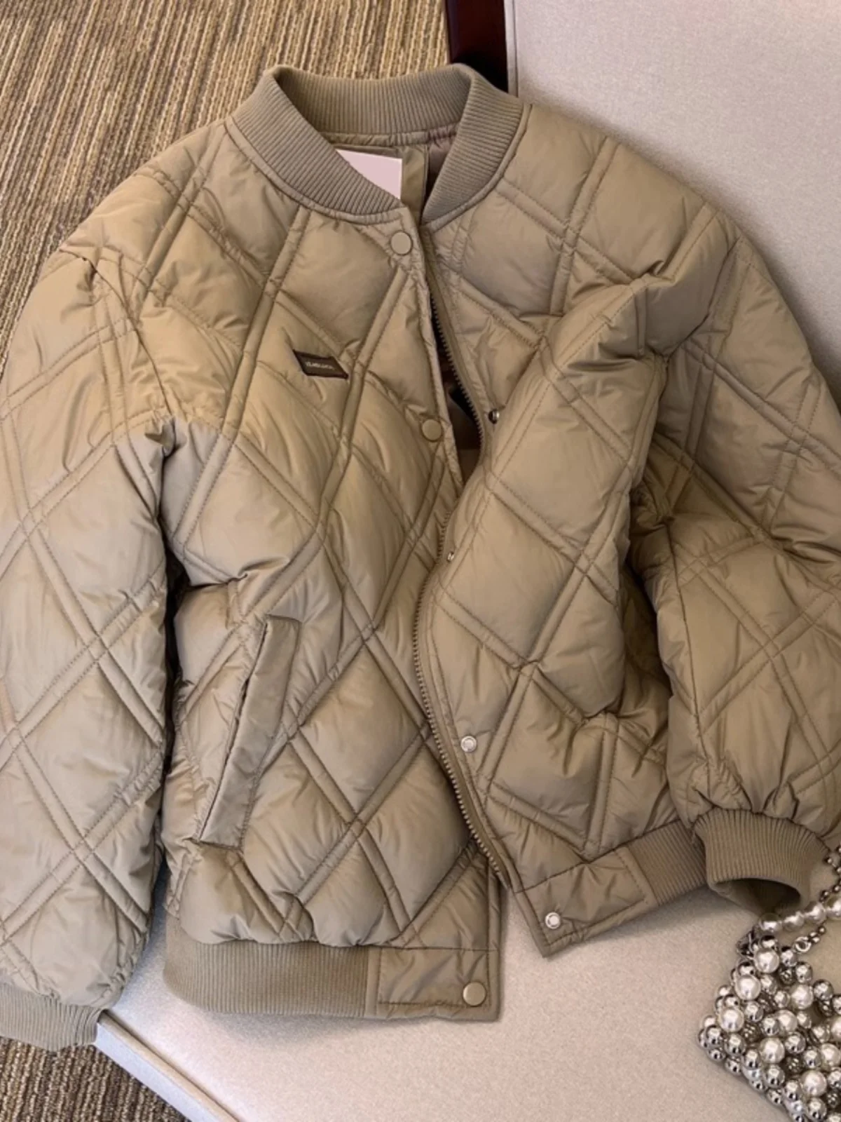 

Американский ретро-пуховик из утолщенного хлопка с ромбовидным узором и воротником-стойкой, унисекс, осенне-зимний, теплый, повседневный, свободного кроя