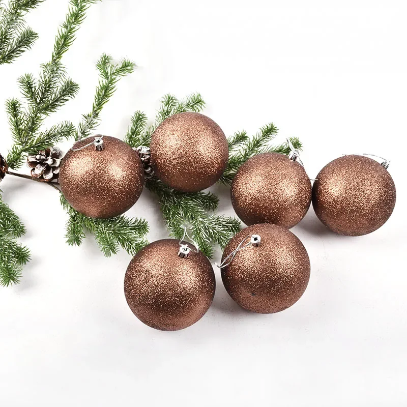 Christmas decorations 10CM brown glitter Christmas ball pendant Christmas window decoration ball 6pcs