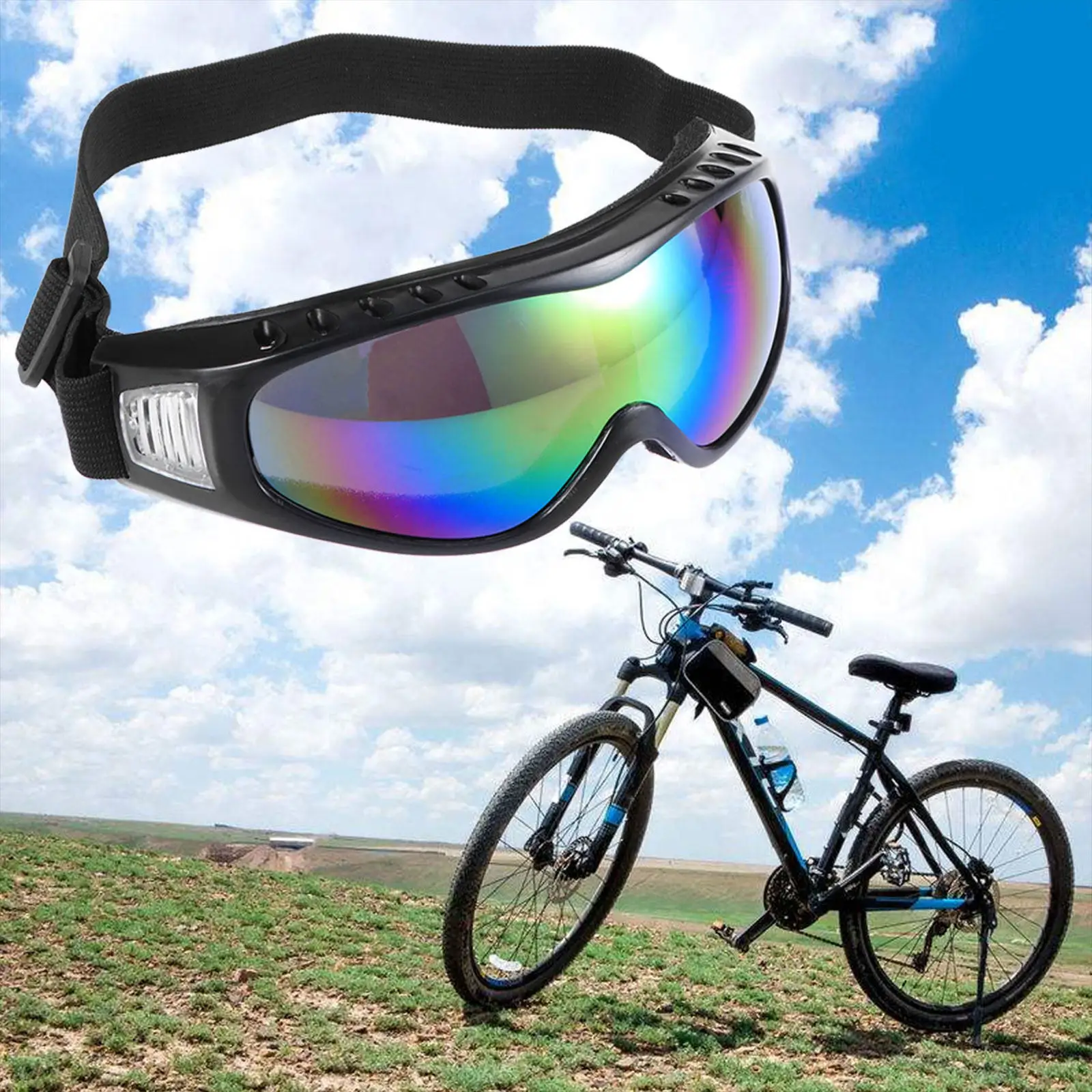 

Unisex Men Women Windproof Outdoor Sports Ski Goggles Blue Frame Colorful Lens Adjustable Elastic Strap Protective Safety