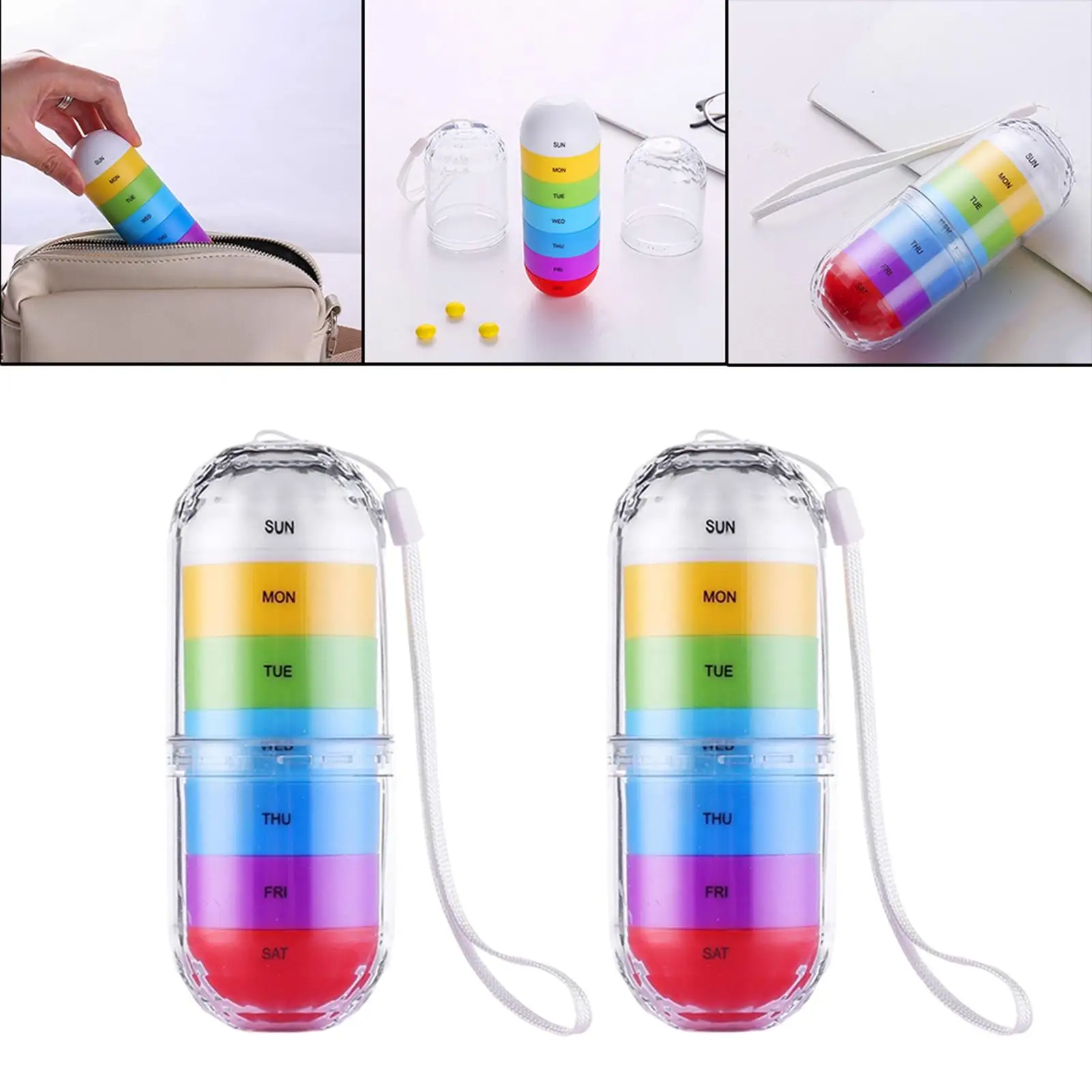 

2xWeekly Pill Box 7-дневный держатель для хранения/для ежедневной удержания таблеток Витамины Рыбий жир