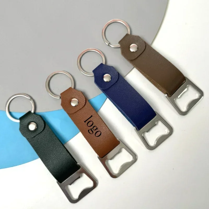 

Personalize Bottler Tools Key Chain Holder Custom LOGO Vintage Leather Metal Beer Opener Keychain Laser Engrave Keyring Tool