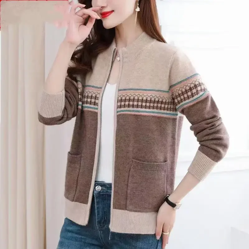 Jacke für Damen, farblich abgestimmt, Frühling und Herbst, Strickmäntel, Harajuku, neu in Oberbekleidung, koreanische Bewertungen, Kleidung, Mode, 2025, XL