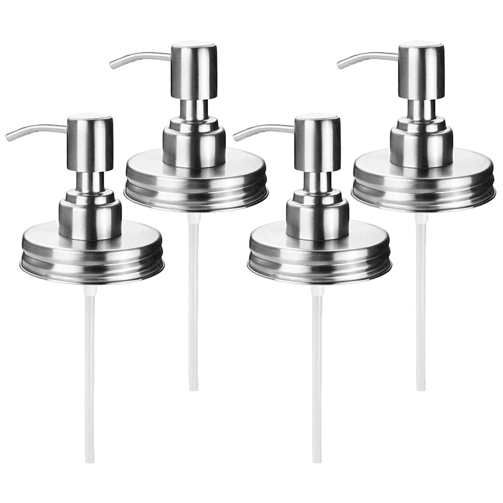 

4 Pcs Lotion Pump Dispenser Pressing Pumps Foam Soap Stainless Steel Replacement Mason Jar Cover Lid