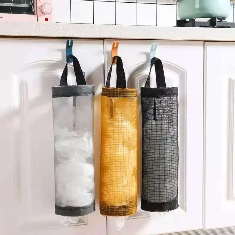 Home Grocery Bag Holder Wall Mount Plastic Bag Holder Dispenser Hanging Storage Trash Garbage Bag Kitchen Garbage Organizer