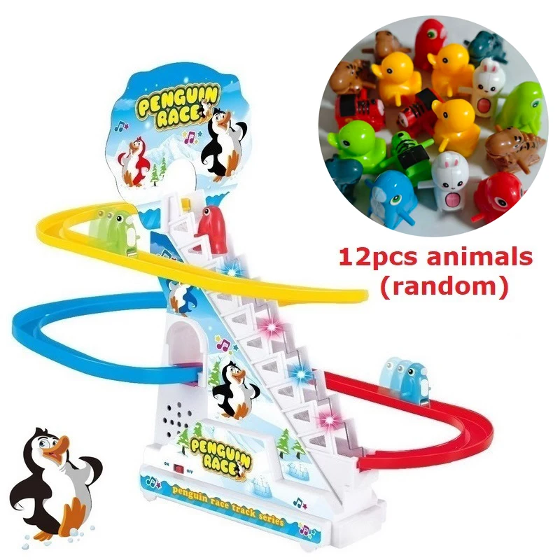 

Penguin Track Toy Climb Stairs Children Kids Classic Cartoon Dogs Ducks Electrical Music Light Birthday Christmas New Year Gift