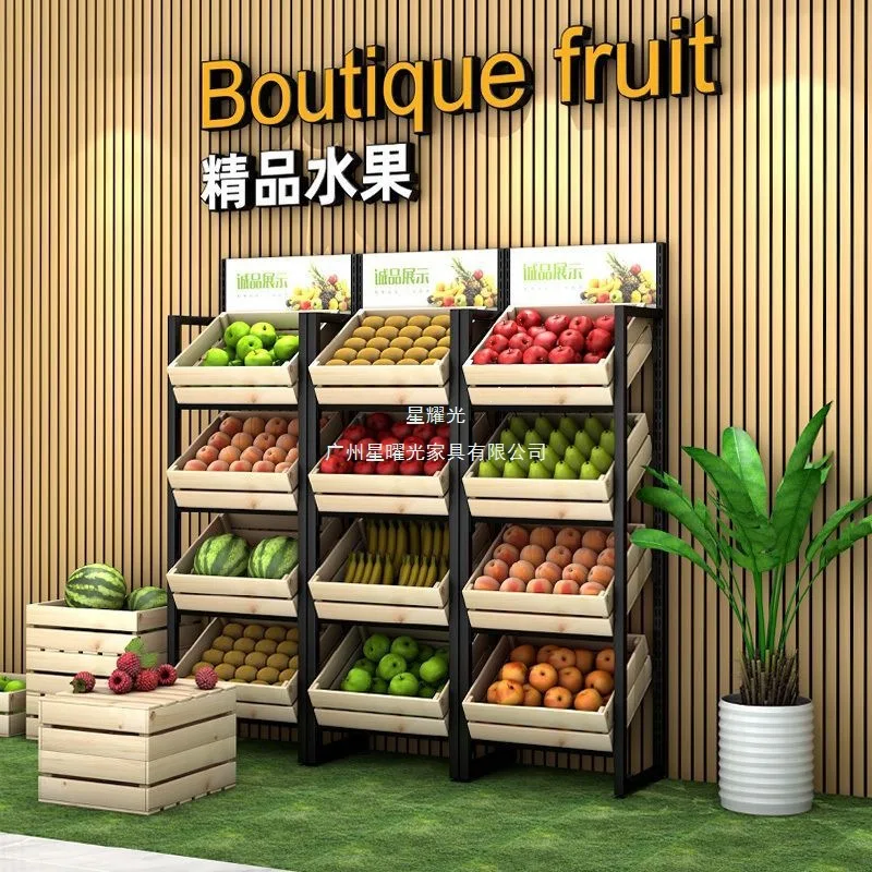 Vegetable rack for home use, solid wood frame, fruit display rack, wooden kitchen storage for snacks