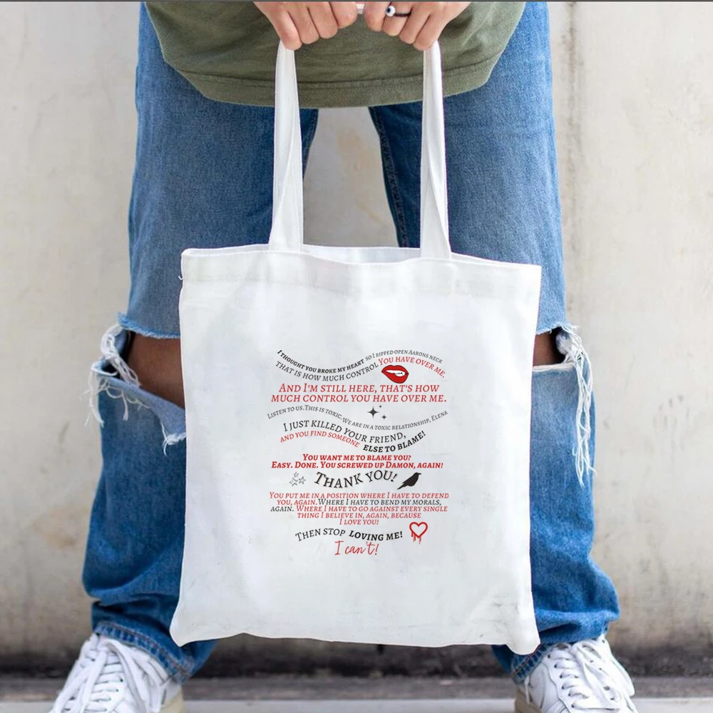 

Vampire Diary tote bag Retro TV Show Canvas Shoulder Bag TVD Mysterious Waterfall Vampire Eco friendly Shopping Bag Fan Gift