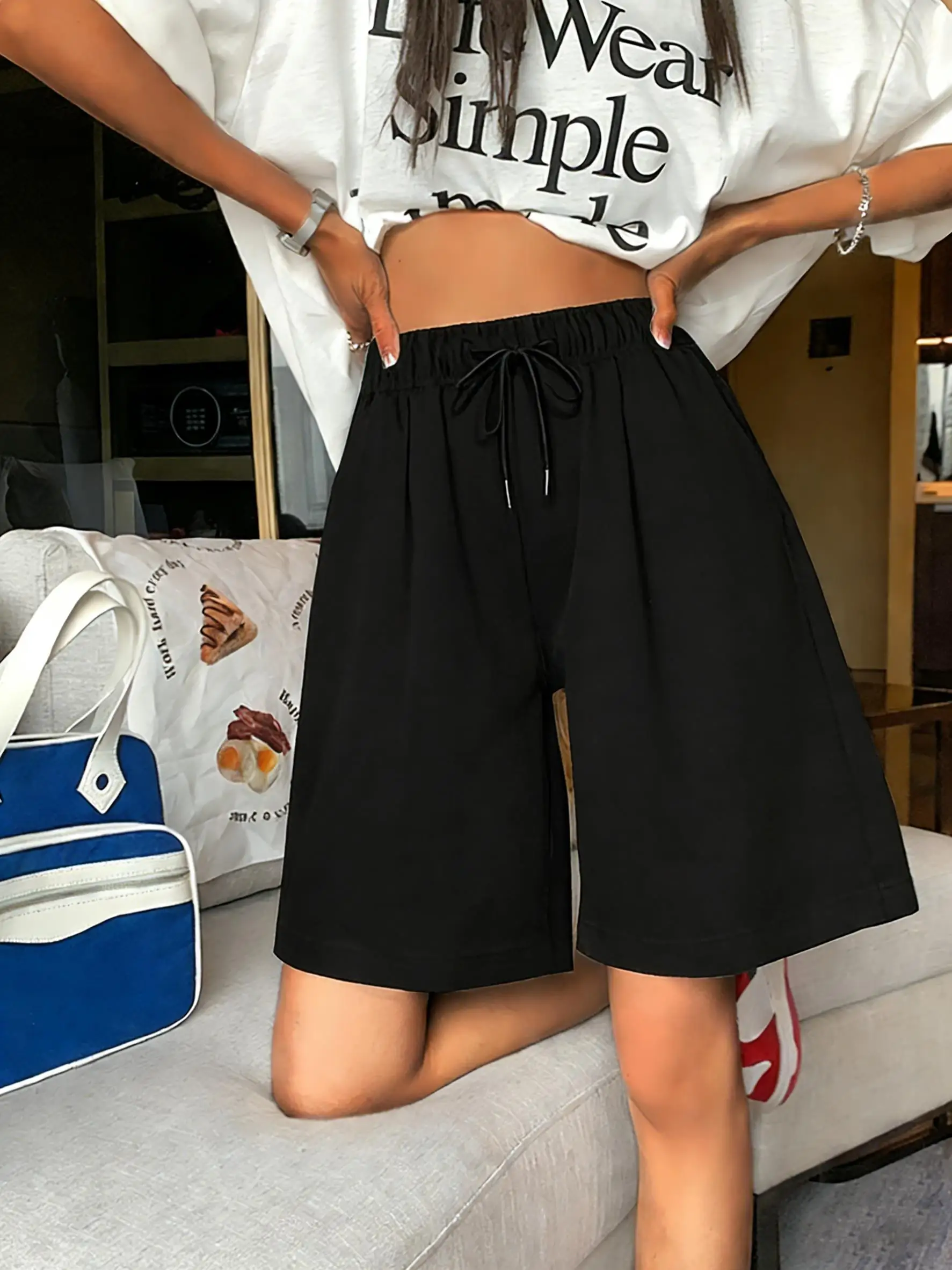 

Однотонные повседневные короткие брюки для женщин, универсальные спортивные штаны Y2K, эластичные летние брюки для бега, мягкая дышащая одежда