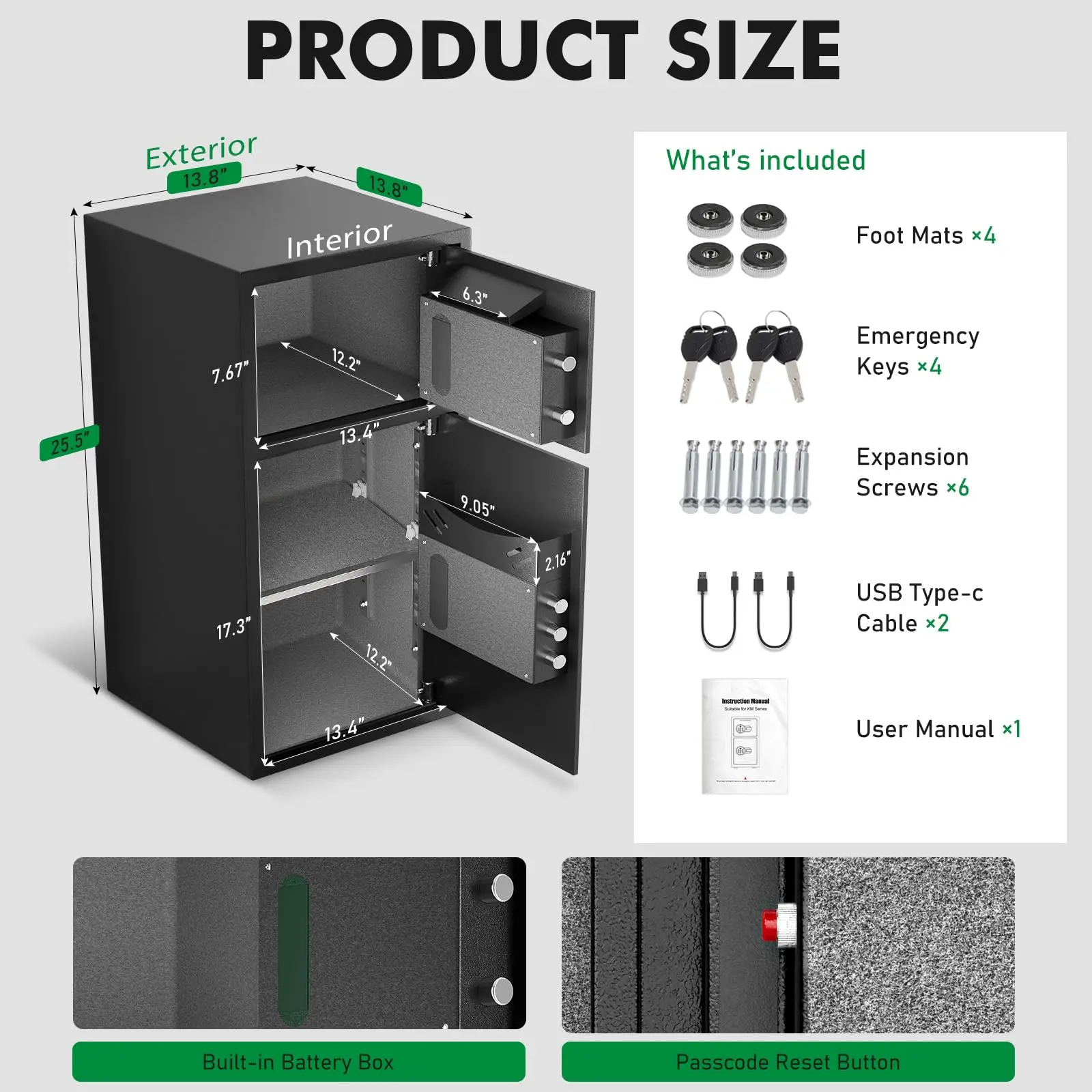 [2025 NEW] 6.0 Cub Fingerprint Money Safe with Drop Slot & Metal Deposit Storage Box, Large Home safe Fireproof Waterproof
