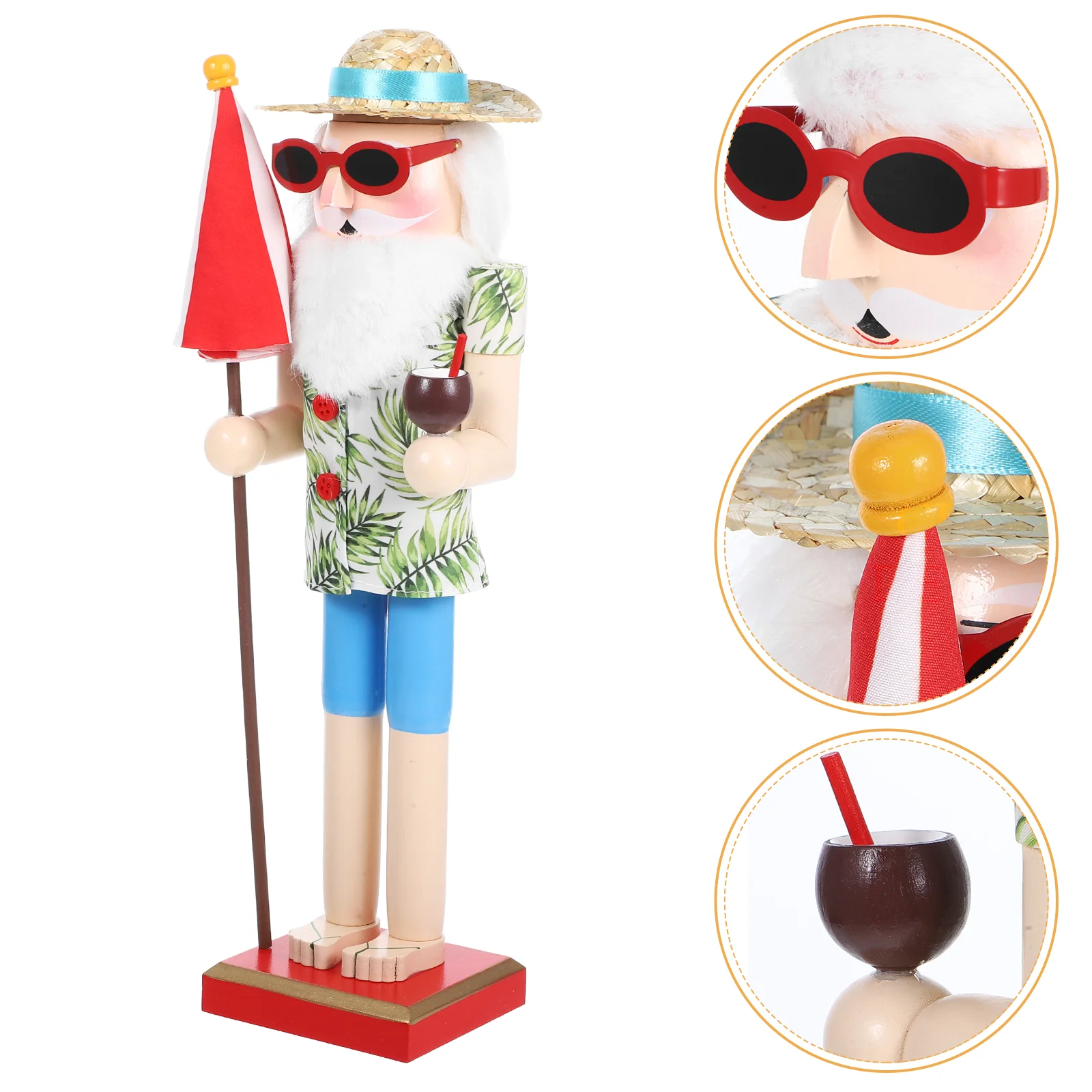 

Hawaiian Santa Figurine Nutcracker Ornament Christmas Beach Wooden Summer Figures Seaside