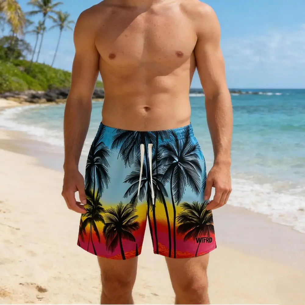 

Men's Stylish Hawaiian Swim Trunks 2026 Summer Vacation Breathable Quick-Drying Beachwear Wifru Pool Party Casual Essentials