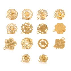 10pcs Stainless Steel Flower Ear Studs Hollowed with Earplug Earrings Posts for Jewelry Making Findings DIY Accessories Bulk