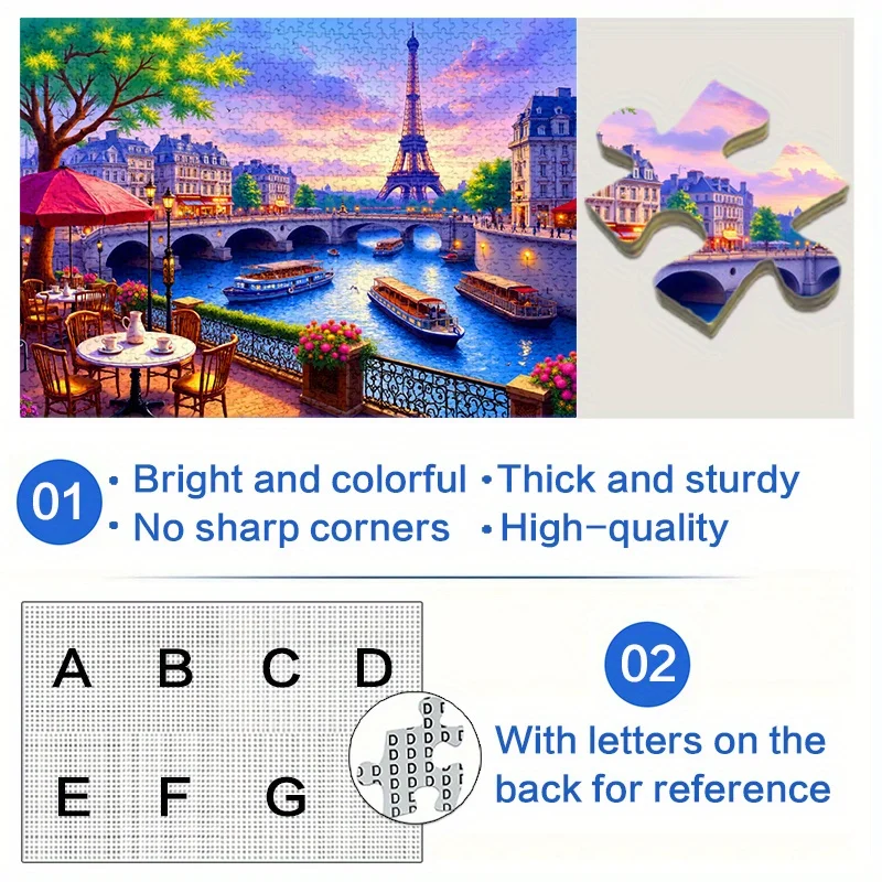 

500/1000pcs Paper Puzzle: Enjoyable Time by the Seine River: Romantic Scenery Under the Eiffel Tower, Large Puzzle Toy for Adu