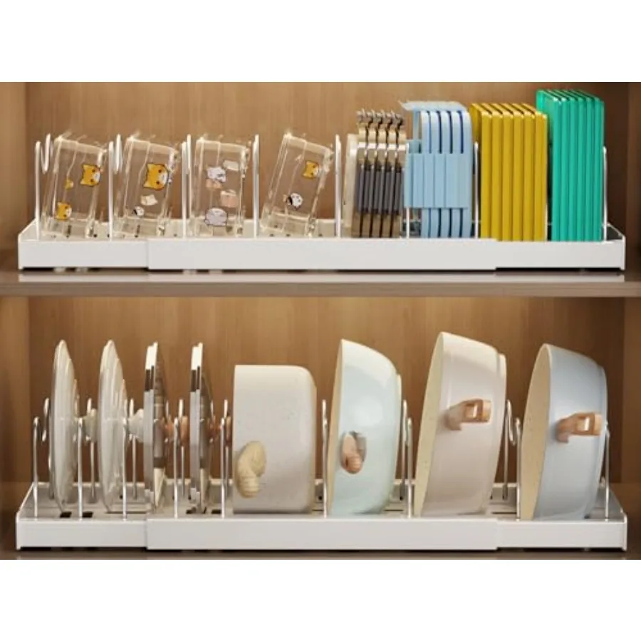 

Органайзер для кастрюль и сковородок под шкаф: расширяемый контейнер для хранения продуктов с крышкой и 9 регулируемыми разделителями