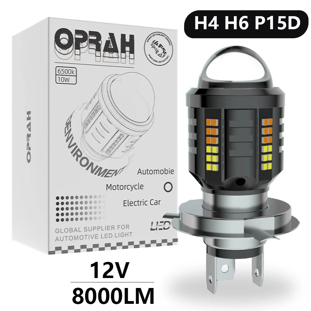 

Светодиодные лампы для мотоциклетных фар, H4, P15D, H6, 12 В, 6000 лм