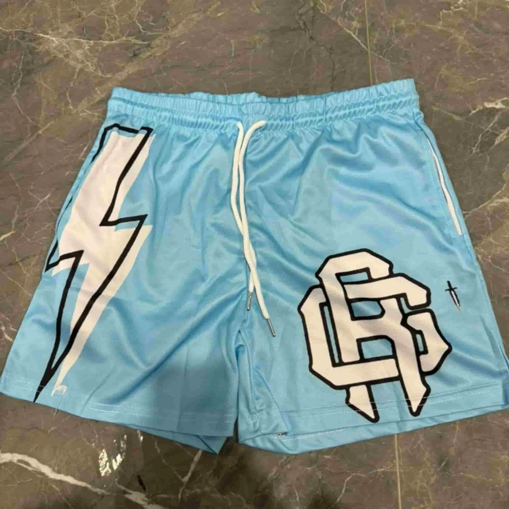 

Summer Men's Print Basketball Blue Shorts Breathable Absorb Sweat Quick-drying Gyms Loose Beach Outdoor Fashion Sports Shorts