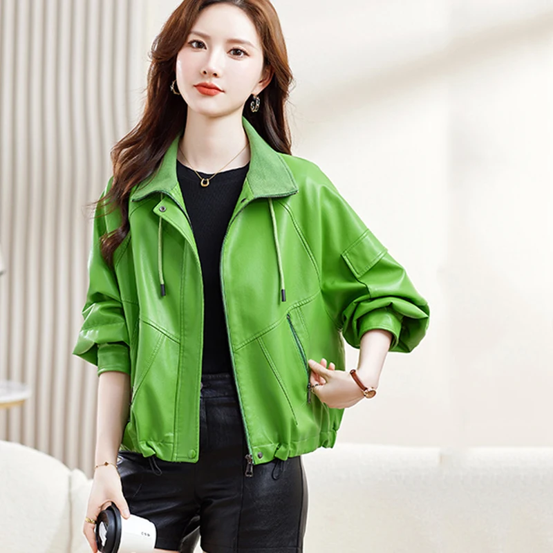 Giacca corta in pelle da donna giacca in pelle di tendenza ampia e dimagrante giacca da moto casual Nuovo stile primaverile e autunnale