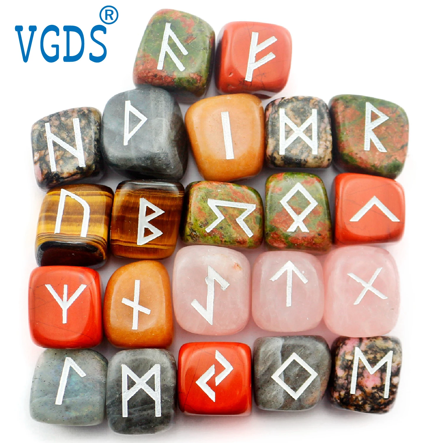 

25Pcs Ancient Mystery Runes Gemstone Ornaments Futhark Futhorc Symbol Raw Crystal Agate Quartz Reiki Energy Stone Jewelry Sets