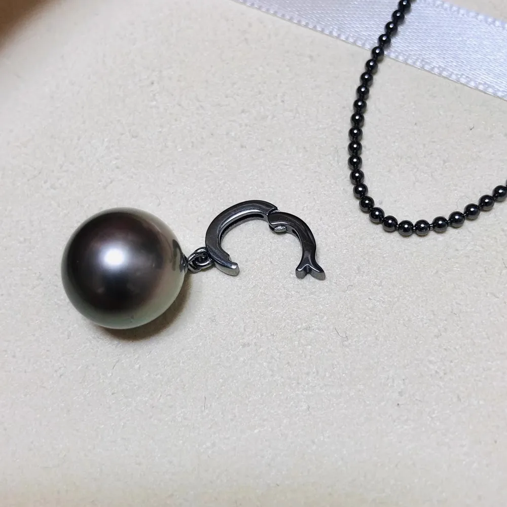 

DIY Pearl Accessories S925 Sterling Silver Pendant Black Button Style Pendant(No including pearls)