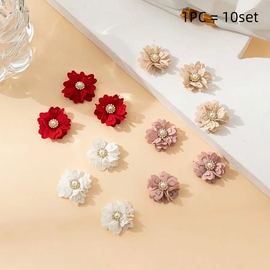 1/5/10/20/50/100pcs A Pack of 12 Hand-Sewn Floral Polyester Ribbons for Hair Accessories, Clothing, Shoe Decorations, And Hat Em