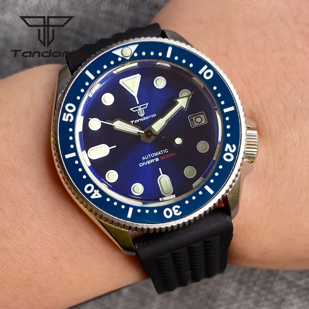 

Tandorio Blue/Black/Green Dial Luminous 37mm NH35A Automatic 200m Men Dive Wristwatch Ceramic Bezel Sapphire Glass Date Display