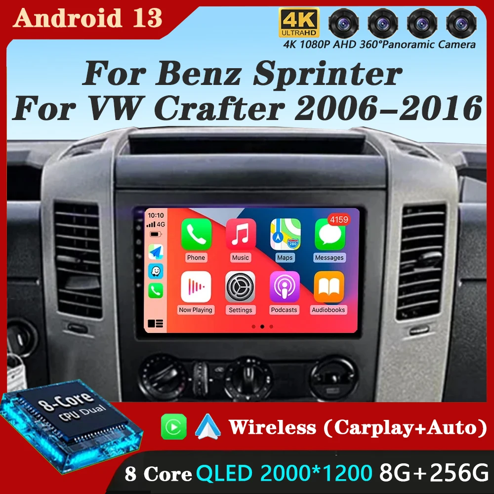 

9" Android 13 For Mercedes Benz Sprinter For VW Crafter 2006- 2016 Car Radio Android CarPlay 4G WIFI GPS Navigation No 2din DSP